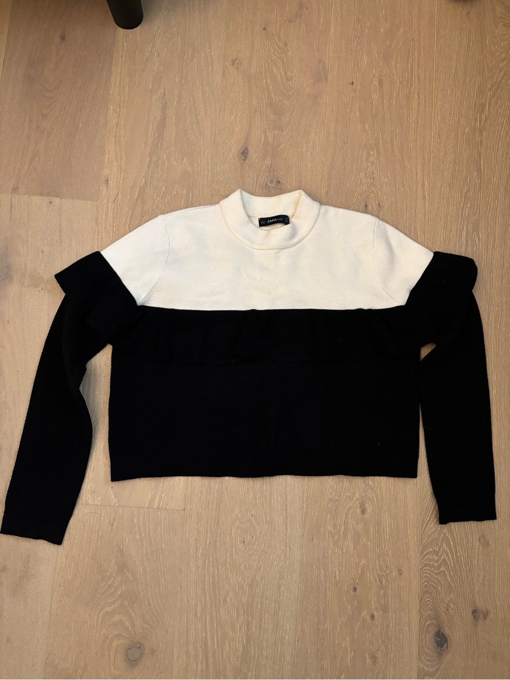 Zara Black & White Ruffle Sweater